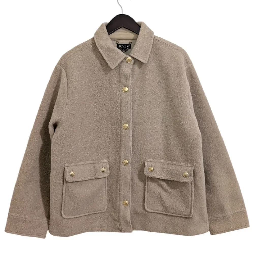 J.Crew Bouclé shirt-jacket Women's Large - Sandstone Style CF098 NWOT - Picture 2 of 9